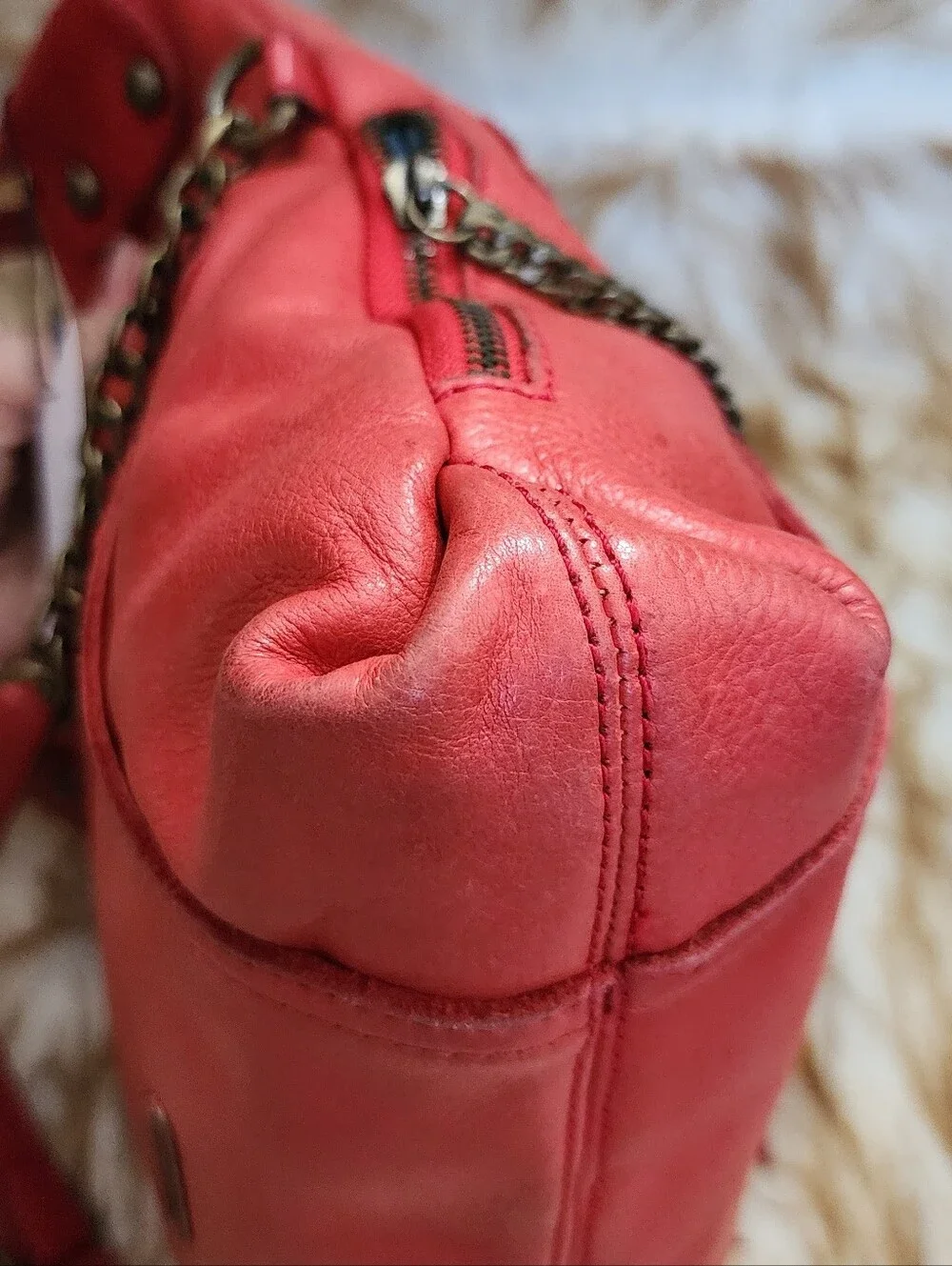 Lucky Brand Red Leather Shoulder Bag with Tassel Charm